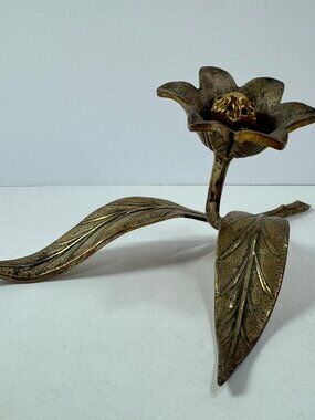 Vintage Brass Lotus Ashtray Decor No Petals MCM 9.5" long
